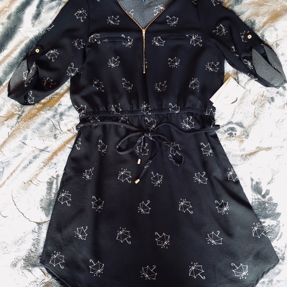 Black dress with umbrellas